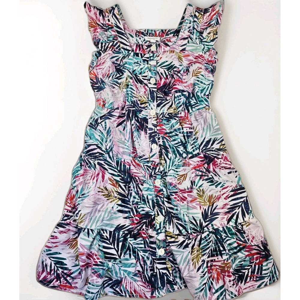 Beach Lunch Lounge Multicolor Palm Print Square Neck Ruffle Sleeve Sundress Sz M